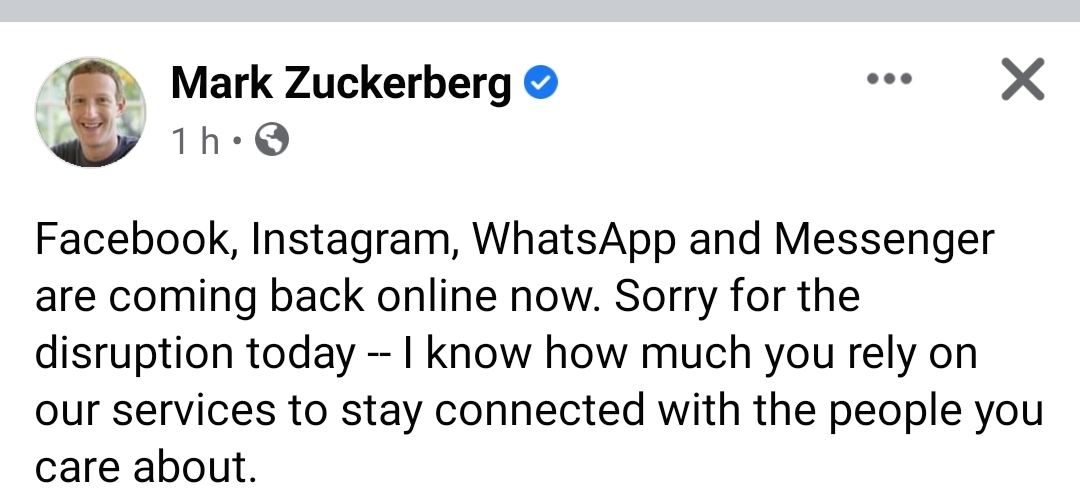 Facebook, Whatsapp & Instagram Back After Outage : What Happened ...