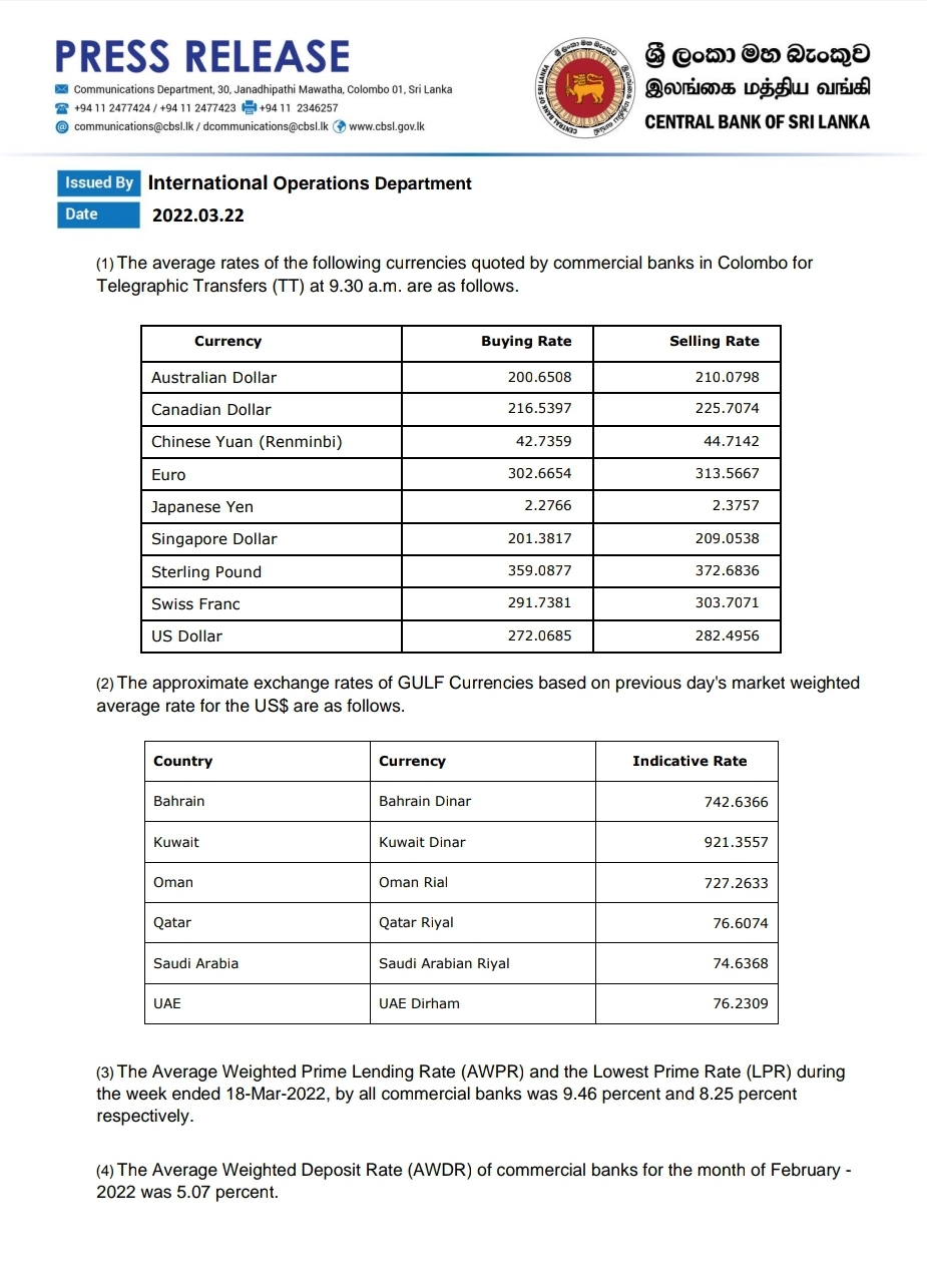 LankaWeb Foreign Exchange Rates In Sri Lanka US Dollar Further Increases