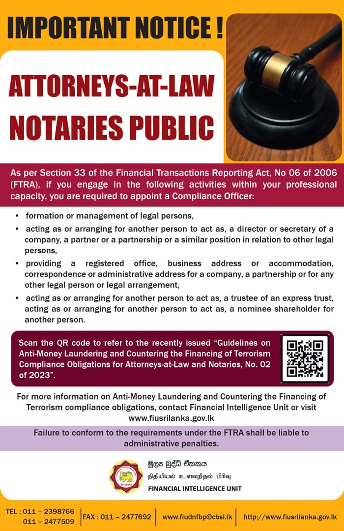 CBSL Notice For Attorneys And Notaries Public - Newswire