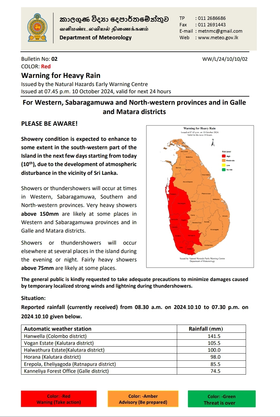 Red Alert heavy rain warning issued for 9 districts