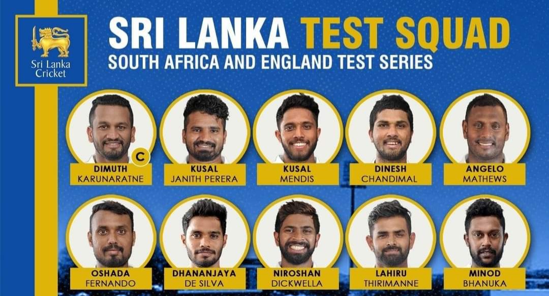 22 member Sri Lanka Test squad for South Africa and England series