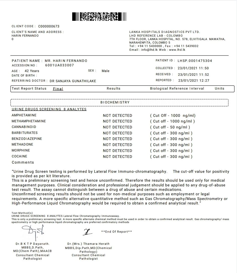 Accepting Govt MPs challenge Harin produces drug test result - NewsWire